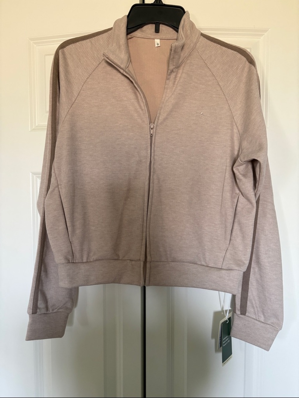 HALARA Zip-Up Ribbed Track Jacket with Darker Shoulder Stripe